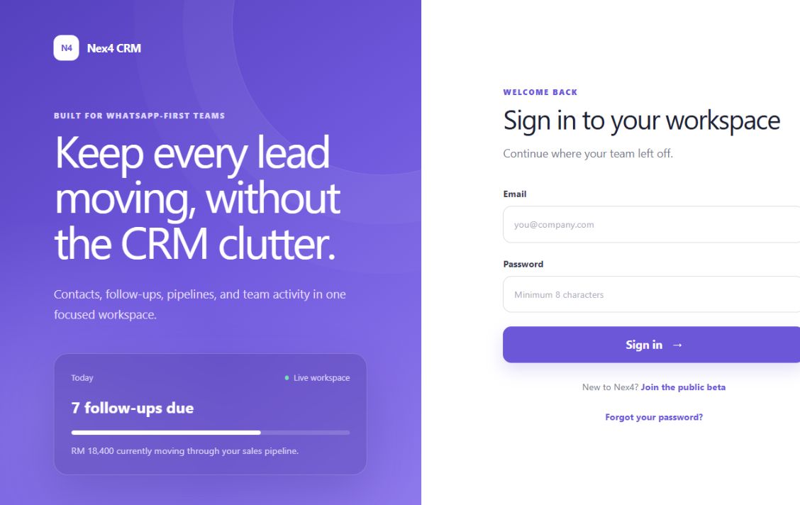 Preview of the NEX4 Marketing CRM website